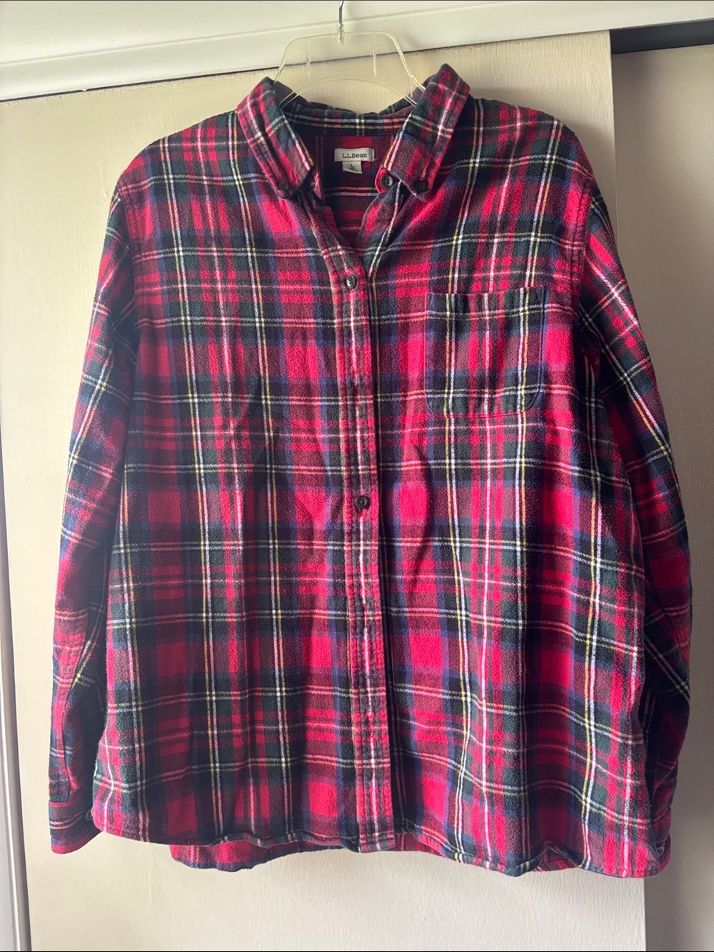 L.L. Bean Red and Black Plaid Flannel Shirt